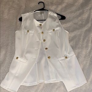 Elegant White Sleeveless Coat with Gold Accents